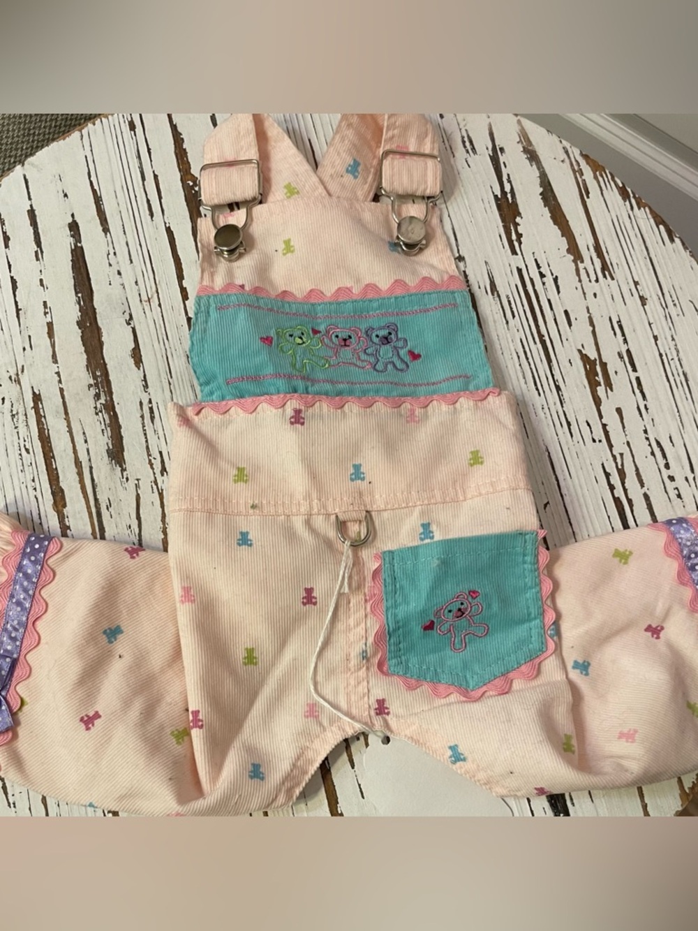 Pink Corduroy Pet Overalls with Bear Accents
Medium